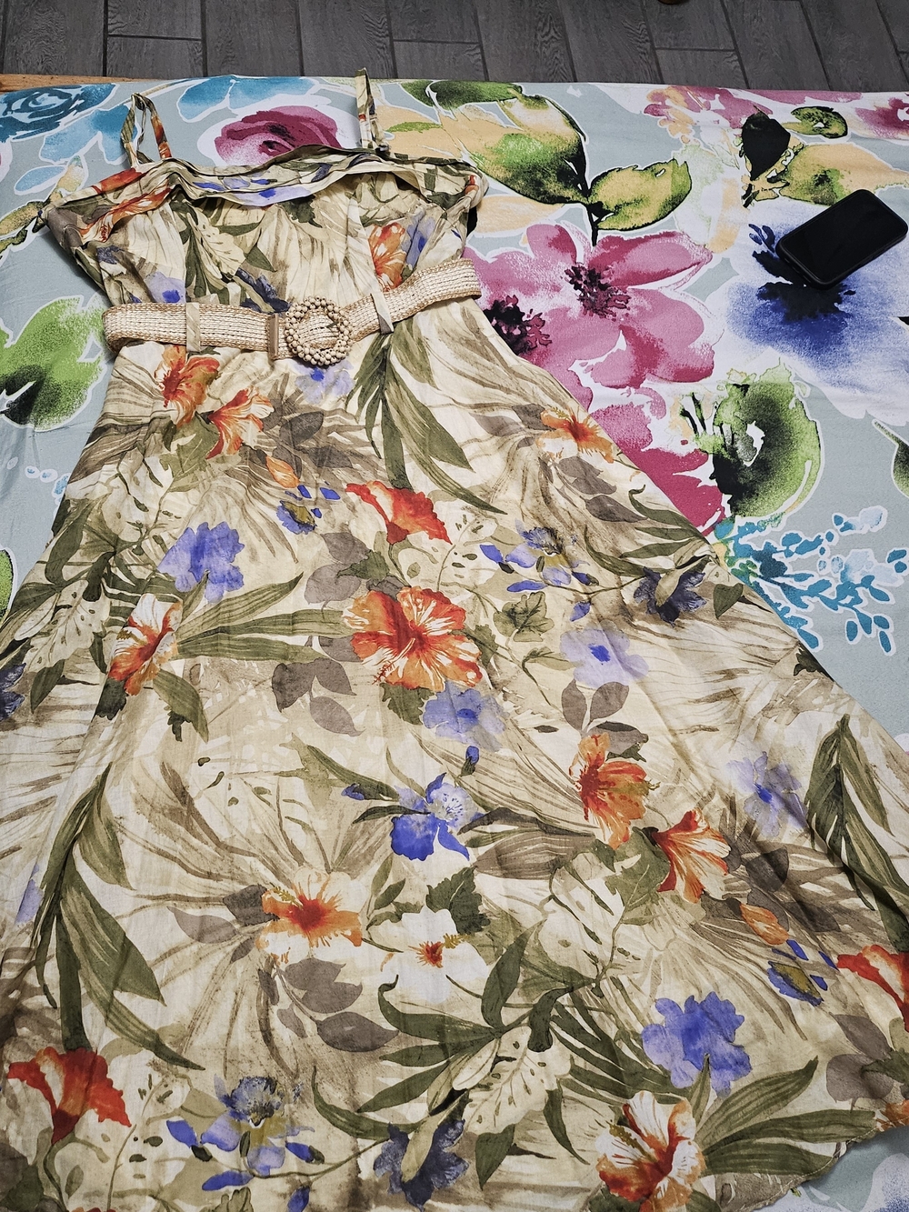 Taylor Cream Maxi Dress with Orange & Blue Floral Print